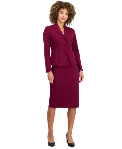 Le Suit Petite Three Button Peplum Pencil Jacket & Skirt, 2-piece Set In Brown