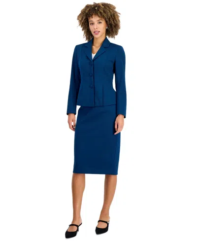 Le Suit Petite Three Button Peplum Pencil Jacket & Skirt, 2-piece Set In Blue