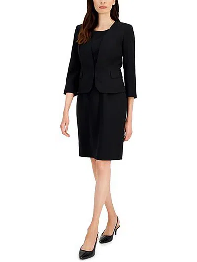 Le Suit Petites Womens 3/4 Sleeve Work Wear Collarless Blazer In Blue