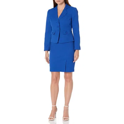 Le Suit Petites Womens Checkered Polyester Three-button Suit In Blue