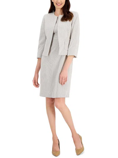 Le Suit Petites Womens Collarless Business Open-front Blazer In Brown