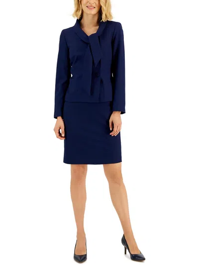 Le Suit Petites Womens Tie Neck Business Two-button Blazer In Blue