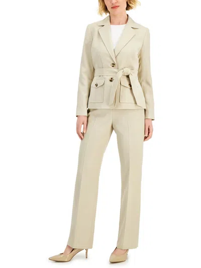 Le Suit Petites Womens Woven Notch Collar Two-button Blazer In Khaki Multi