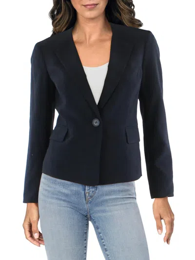 Le Suit Petites Womens Woven Textured One-button Blazer In Blue