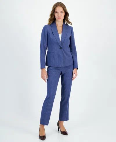 Le Suit Pinstripe One-button Jacket & Slim-fit Pantsuit, Petite & Regular In Cornflower