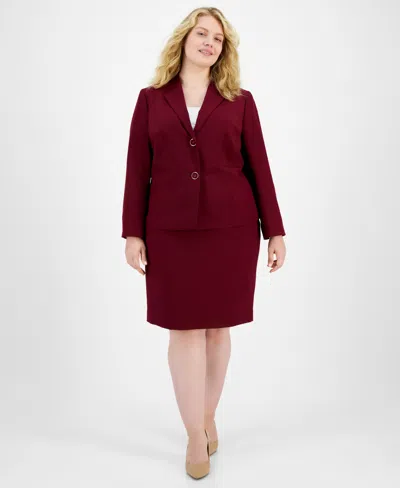 Le Suit Plus Size Blazer & Pencil Skirt Suit In Bordeaux
