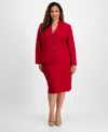 Le Suit Plus Size Blazer & Pencil Skirt Suit In Cherry