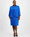 Le Suit Plus Size Button-front Boxy Jacket & Sheath Dress Set In Blue