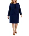 Le Suit Plus Size Cardigan Jacket & Sheath Dress In Bright Navy