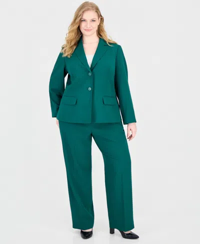 Le Suit Plus Size Classic Fit Inset Waist Two Button Notch Collar Jacket And Wide Leg Pant, 2-piece Set In Blue
