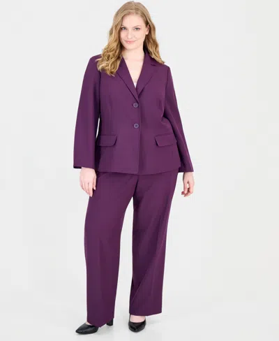 Le Suit Plus Size Classic Fit Inset Waist Two Button Notch Collar Jacket And Wide Leg Pant, 2-piece Set In Purple
