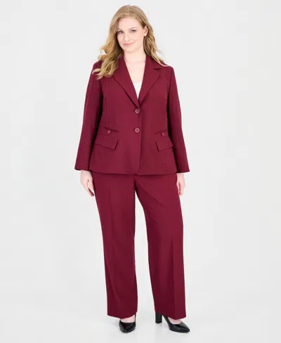 Le Suit Plus Size Classic-fit Wide-leg Mid-rise Pant Suit In Bordeaux