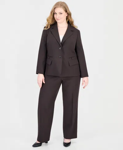 Le Suit Plus Size Classic-fit Wide-leg Mid-rise Pant Suit In Espresso