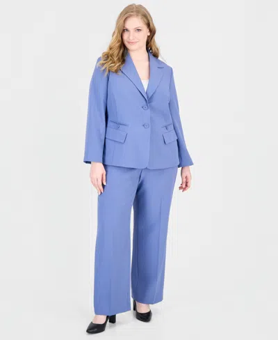 Le Suit Plus Size Classic-fit Wide-leg Mid-rise Pant Suit In Grey Frost