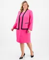 Le Suit Plus Size Collarless Open-front Jacket & Dress Set In Pink