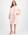 Le Suit Plus Size Collarless Three-button 3/4-sleeve Jacket & Slim Skimmer Skirt In Lt. Blossom