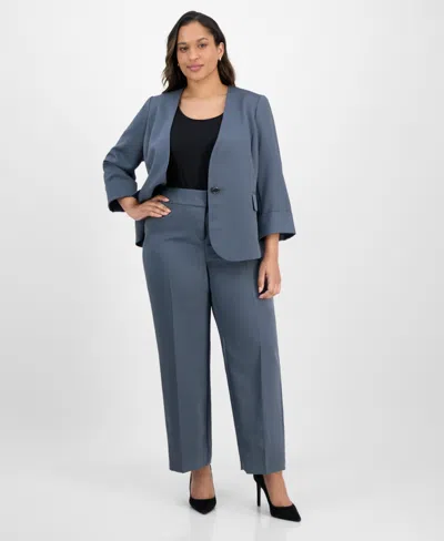 Le Suit Plus Size Collarless Wide-leg Pantsuit In Blue