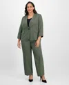 Le Suit Plus Size Collarless Wide-leg Pantsuit In Green