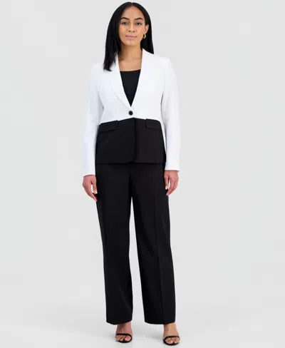 Le Suit Plus Size Colorblocked One-button Peplum Jacket & Fly-front Wide-leg Pants Suit In Multi