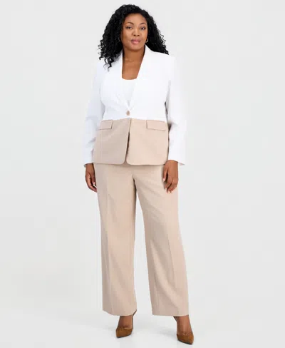 Le Suit Plus Size Colorblocked One-button Peplum Jacket & Fly-front Wide-leg Pants Suit