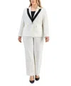Le Suit Plus Size Contrast-trim Peak-lapel Pantsuit Set In Multi