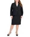 Le Suit Plus Size Crepe Collarless Jacket & Slim Pencil Skirt In Black