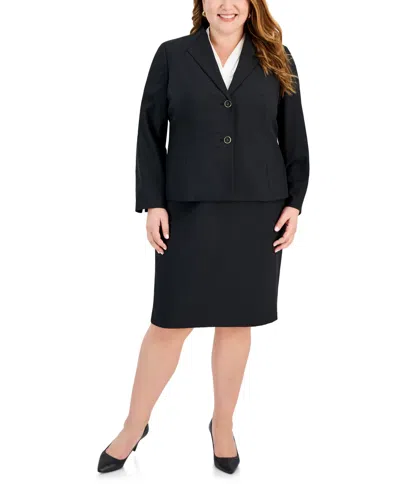 Le Suit Plus Size Crepe Collarless Jacket & Slim Pencil Skirt In Black