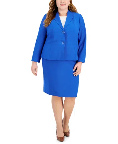Le Suit Plus Size Seamed Crepe Jacket Slim Skirt Suit In Cabana Blue