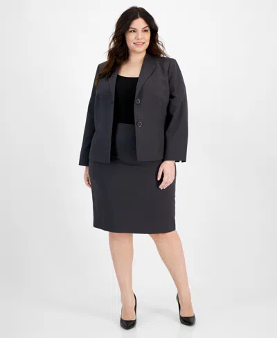 Le Suit Plus Size Crepe Collarless Jacket & Slim Pencil Skirt In Hunter