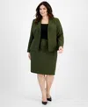 Le Suit Plus Size Crepe Collarless Jacket & Slim Pencil Skirt In Hunter