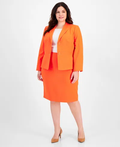 Le Suit Plus Size Crepe Collarless Jacket & Slim Pencil Skirt In Valencia