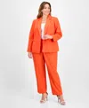 Le Suit Plus Size Crepe One-button Straight-leg Pantsuit Set In Orange