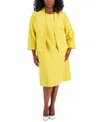 Le Suit Plus Size Crepe Open Front Jacket And Crewneck Sheath Dress Suit In Golden Sunset