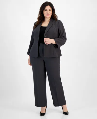 Le Suit Plus Size Crepe Two-button Blazer Pantsuit In Charcoal