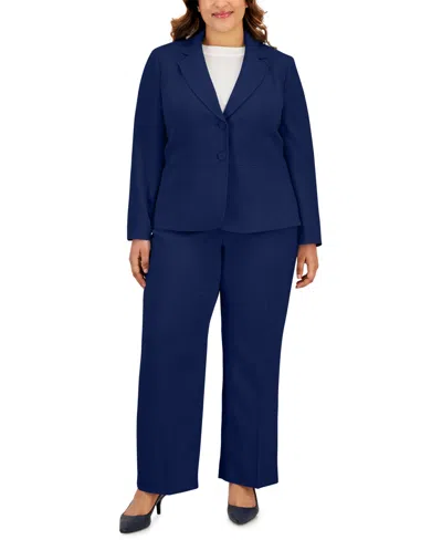 Le Suit Plus Size Crepe Two-button Blazer Pantsuit In Indigo