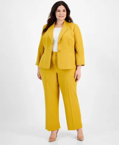 Le Suit Plus Size Crepe Two-button Blazer Pantsuit In Saffron