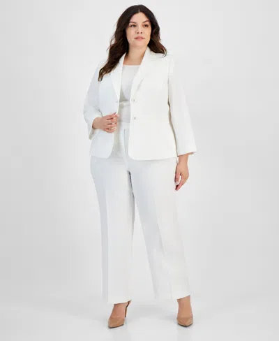 Le Suit Plus Size Crepe Two-button Blazer Pantsuit In Vanilla Ice