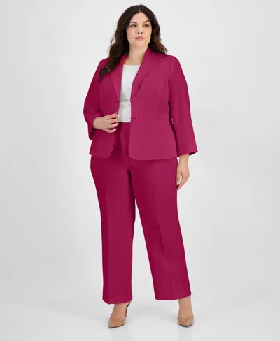 Le Suit Plus Size Crepe Two-button Blazer Pantsuit In Wild Rose