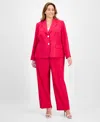 Le Suit Plus Size Crepe Two-button Jacket & Pull-on Pantsuit Set In Red