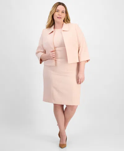 Le Suit Plus Size Cropped Open-front Jacket & Empire-seamed Sheath Dress In Lt. Blossom