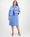 Le Suit Plus Size Cropped Open-front Jacket & Empire-seamed Sheath Dress In Pale Blue