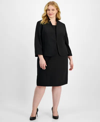 Le Suit Plus Size Cutout Kissing Jacket & Sheath Dress Suit In Black