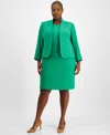 Le Suit Plus Size Cutout Kissing Jacket & Sheath Dress Suit In Pepper Green