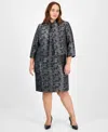 Le Suit Plus Size Floral Jacquard Sleeveless Sheath Dress Suit In Animal Print