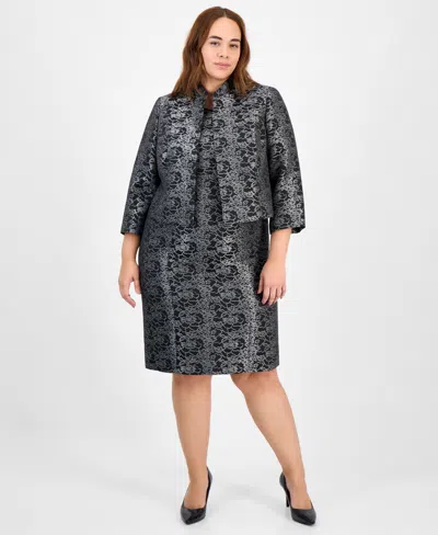 Le Suit Plus Size Floral Jacquard Sleeveless Sheath Dress Suit In Animal Print