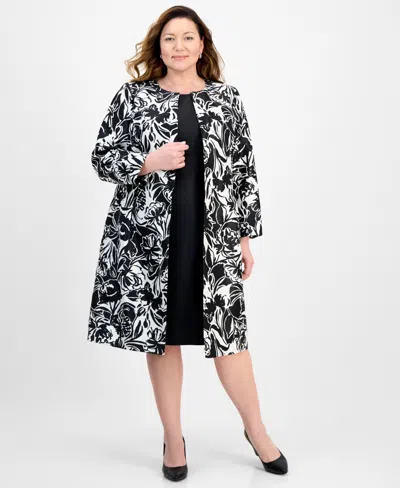 Le Suit Plus Size Floral-print Jewel-neck Jacket Topper & Plus Size Empire Seamed Dress
