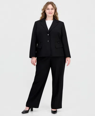 Le Suit Plus Size Four-pocket Jacket & Fly-front Wide-leg Pants Suit In Black