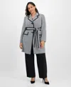 Le Suit Plus Size Framed Plaid Belted Wide-leg Pantsuit In Multi