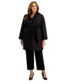 Le Suit Plus Size Houndstooth Belted Pantsuit In Espresso,black
