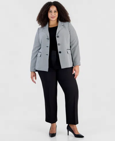 Le Suit Plus Size Houndstooth Three-button Slim-fit Jacket And Pant, 2-piece Set In Gray